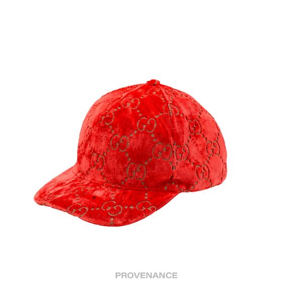 🔴 Gucci GG Monogram Canvas Velour Cap - Orange - Picture 2 of 10